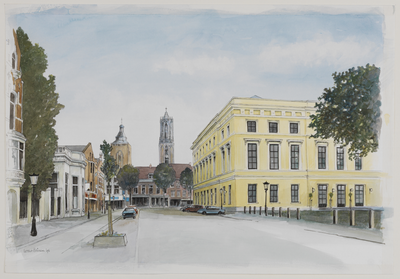 28219 Gezicht op de Mariaplaats te Utrecht vanaf het standpunt dat Pieter Saenredam in 1636 innam voor zijn tekening ...